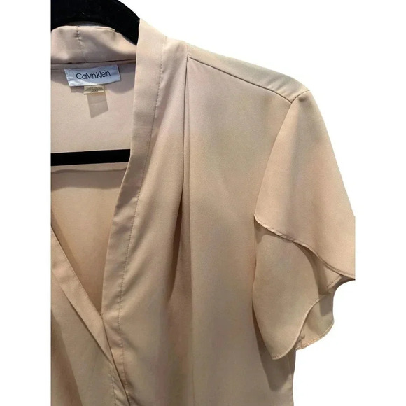 Calvin Klein Women's Pink Short Sleeves Semi-Sheer Blush Blouse Size L‎ - Picture 3 of 7